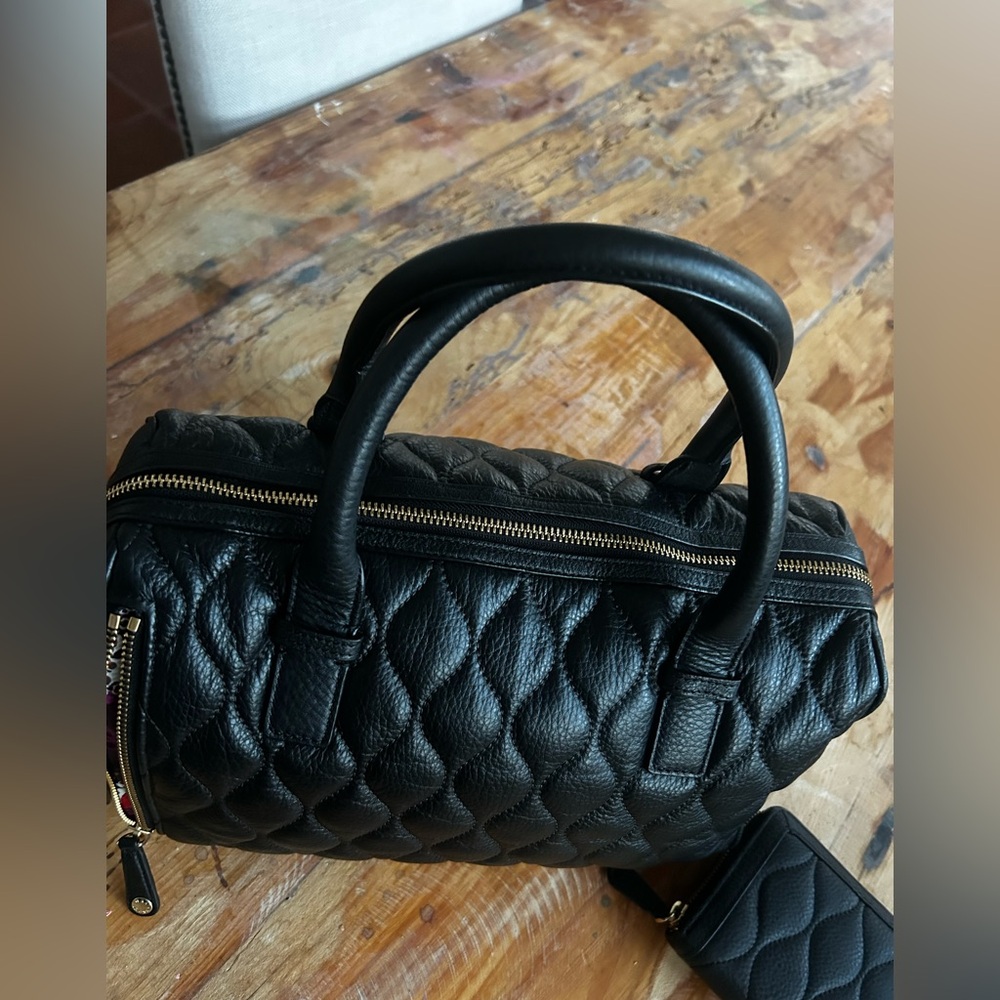 Vera Bradley Marlo Black Quilted Leather Satchel With Matching Wallet - Picture 7 of 16